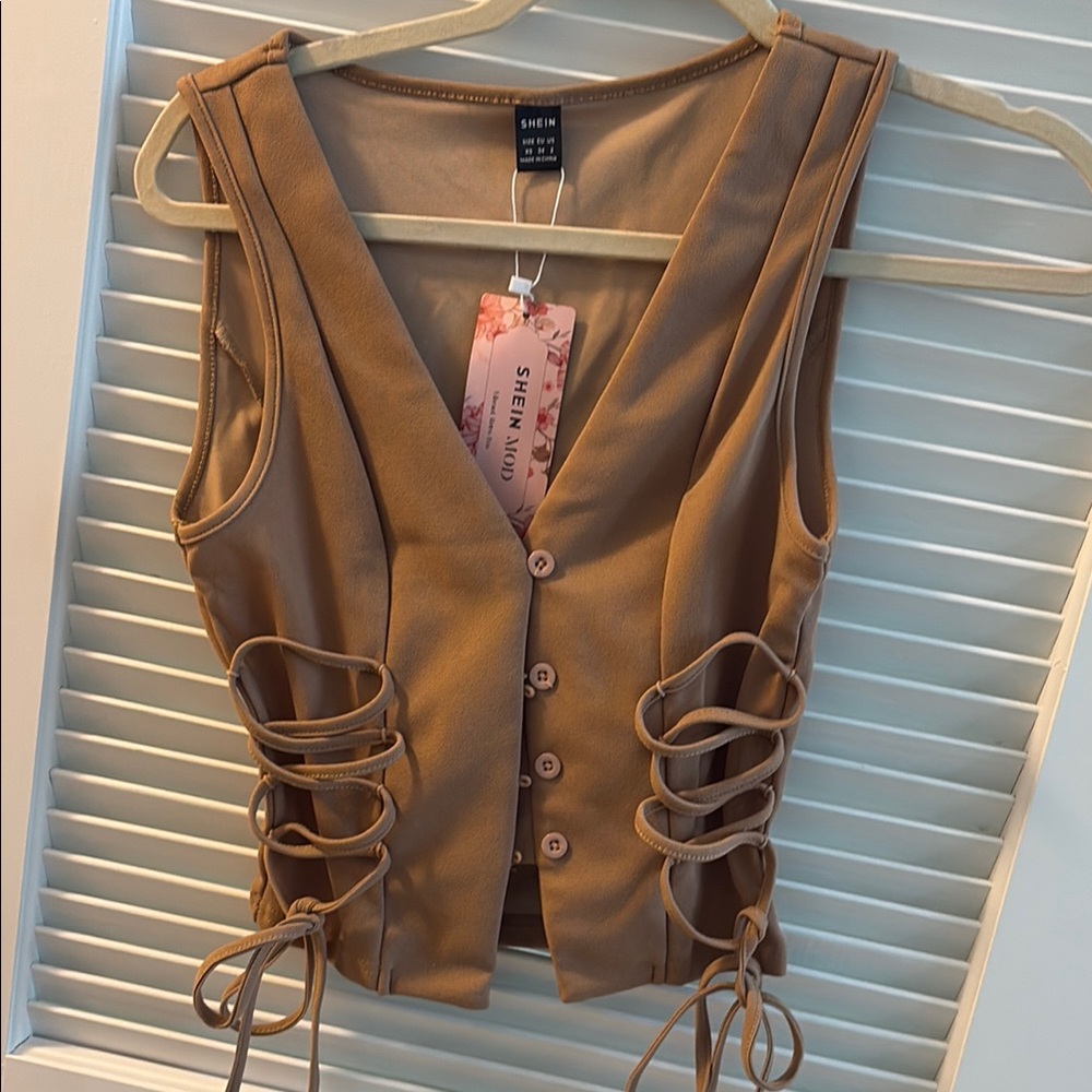SHEIN Brown Lace-Up Women's Top